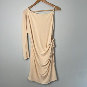 NWT ASOS One Sleeve Ruched Cream Colour Dress Size 12